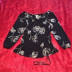 White House Black Market floral silk blouse Sz XS